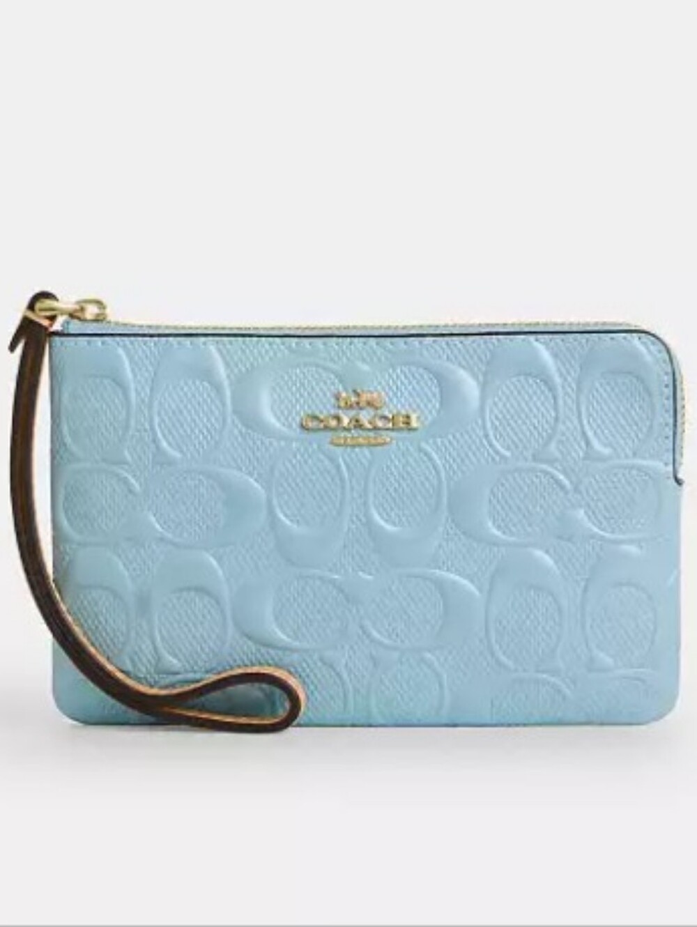 Coach- Corner Zip Embossed Wristlet Clutch (Light Blue 🩵) - Picture 3 of 9